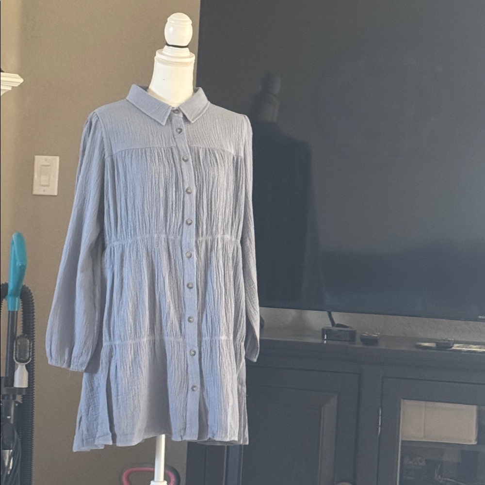 NWT &Merci 100% Cotton Blue-Gray Button-Down Dress SZLG oversized pit2pit 26”